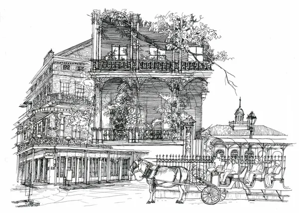 New orleans arkitektoniska illustration ritning — Stockfoto