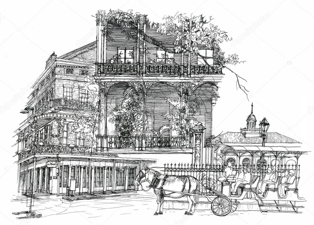 New Orleans architectural illustration drawing