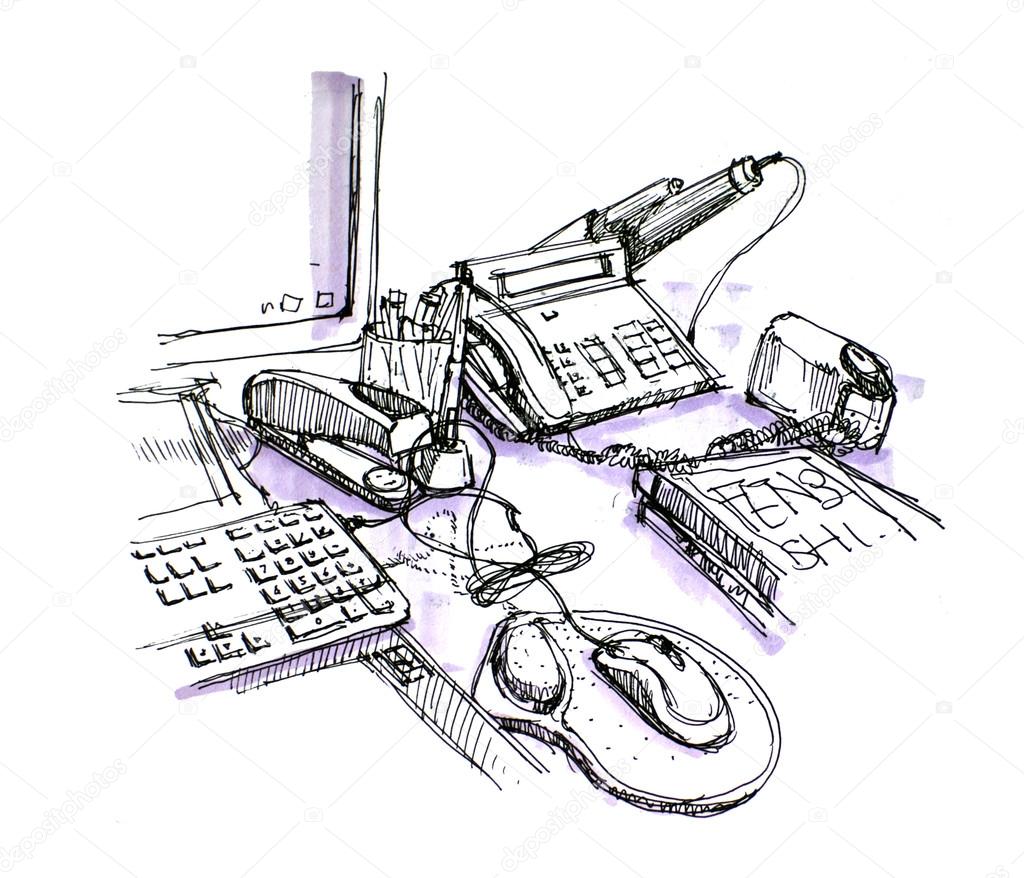 working table and stationaries illustration