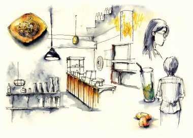 Kahve Dükkanı, café öğeleri şekil