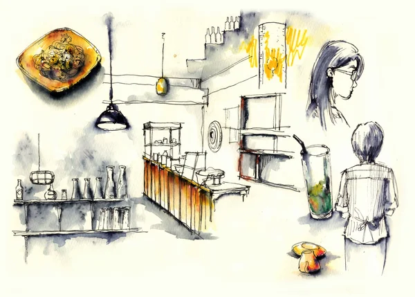 Cafetería, elementos de café ilustración — Foto de Stock