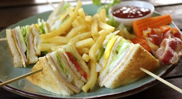 Club sandwich for breakfast — Stock Photo, Image