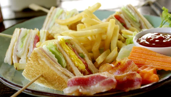 Club sandwich for breakfast — Stock Photo, Image