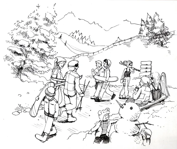 People at ski patrol illustration — Stock Photo, Image