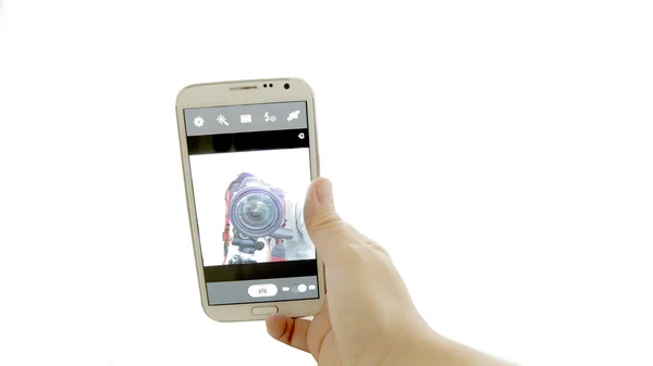 Selfie photographer with smartphone — Stock Photo, Image