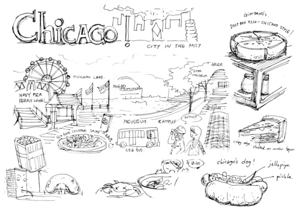 Attractions chicago et des choses célèbres illustration — Photo