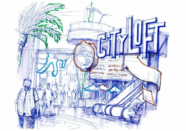 Estudio universal ciudad paseo ilustración — Foto de Stock