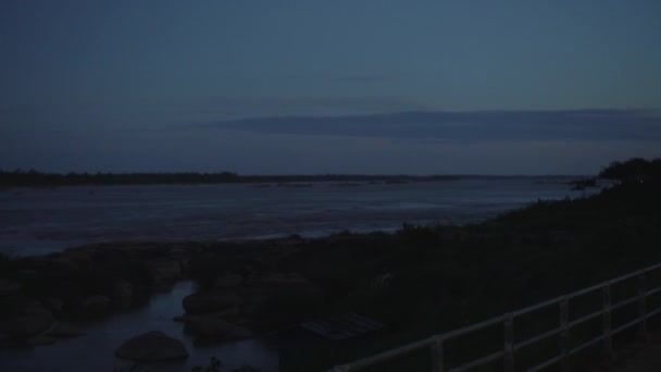 Thaise Laos Natuurlijke Grens Bij Mekong Rivier Avond Schemering Nacht — Stockvideo