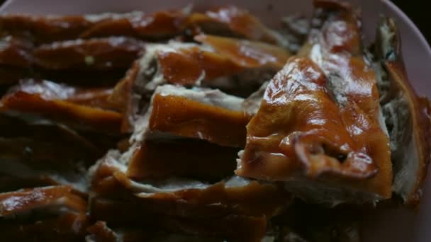 Sucção Inteiro Pequeno Porco Porco Crocante Pele Chinês Delicadeza Prato — Vídeo de Stock