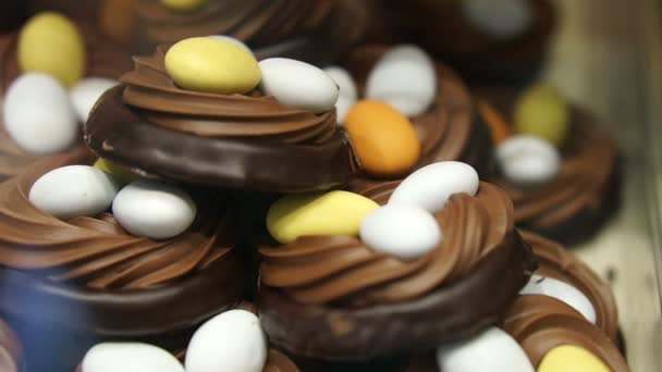 Chocolate Coated Cookie Piece Cream Top — Stock Video