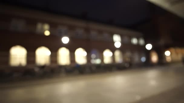 Bus Station Tourist Local Commute Public Transportation Night Exterior Blur — Stock Video