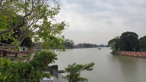 Sak Floden Ayutthaya Thailand Stadsbild Med Natur Och Transport Asien — Stockvideo