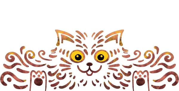 Cute Cat Ornament Style Illustartion Detail Furry Kitten Artistic Style — Stock Photo, Image