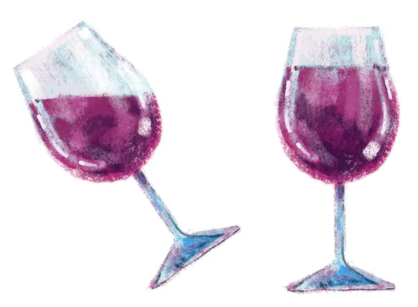 Party Trinkt Weingläser Mit Rotwein Inneren Künstlerische Handzeichnung Malerei Illustration — Stockfoto