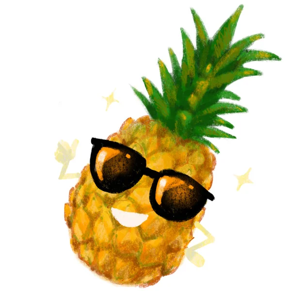 Fun Ananas Sunglasses Happy Cool Letní Dovolená Znak Ručně Kreslené — Stock fotografie