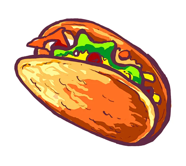 Mexicano Comida Taco Ícone Mão Desenho Digital Ilustração Colorido — Fotografia de Stock