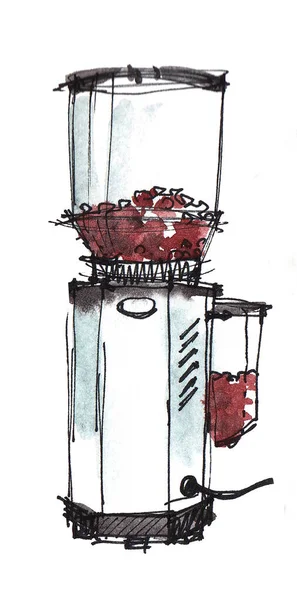 Koffiezetapparaat Machine Aquarel Schilderen Artistieke Illustratie — Stockfoto