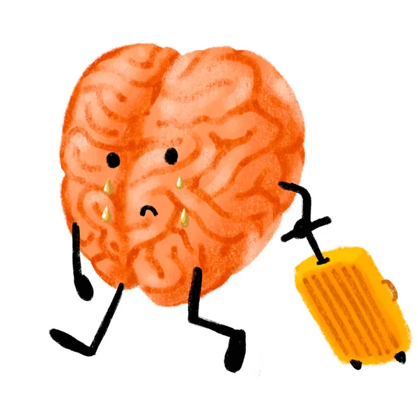Huilende Trieste Hersenen Met Bagage Verlaten Eacape Schilderij Illustratie Cartoon — Stockfoto