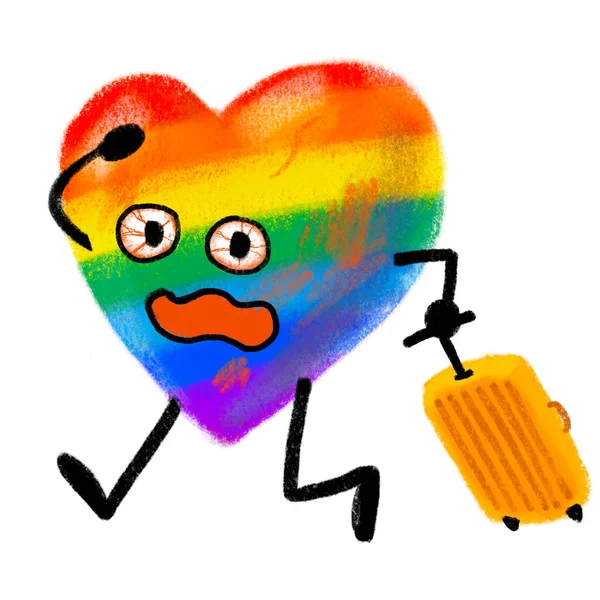 狂気のストレスが虹を傷つける Lgbtの心と荷物を暴走イラスト漫画 — ストック写真