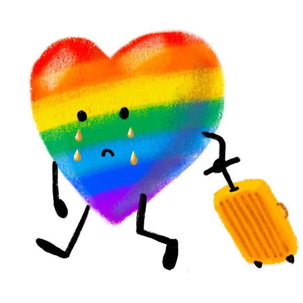悲しい壊れた虹のハートを泣きながら荷物を置いてイラスト漫画 — ストック写真