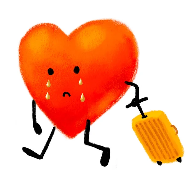 Pianto Triste Cuore Spezzato Con Bagagli Lasciando Pittura Illustrazione Cartone — Foto Stock