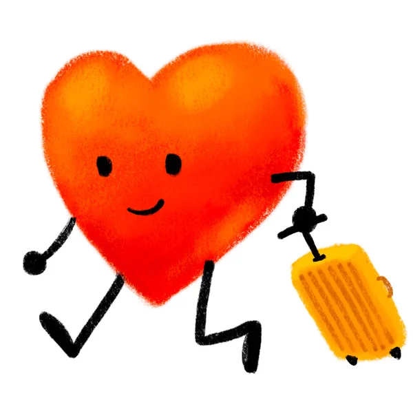 Kalp Bavul Seyahatine Aşk Gezisine Çizim Karikatürüne Ara Veriyor — Stok fotoğraf