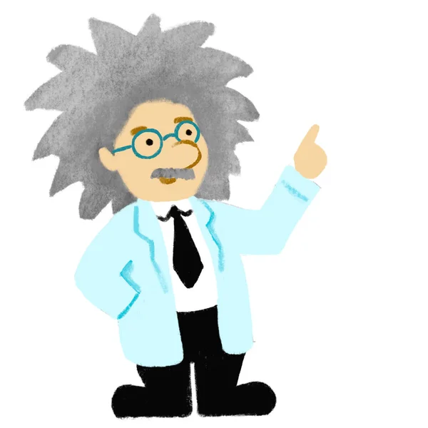 Vědec Chemik Intelektuál Starý Učitel Profesorem Vzhled Vysvětlující Kreslené Ilustrace — Stock fotografie