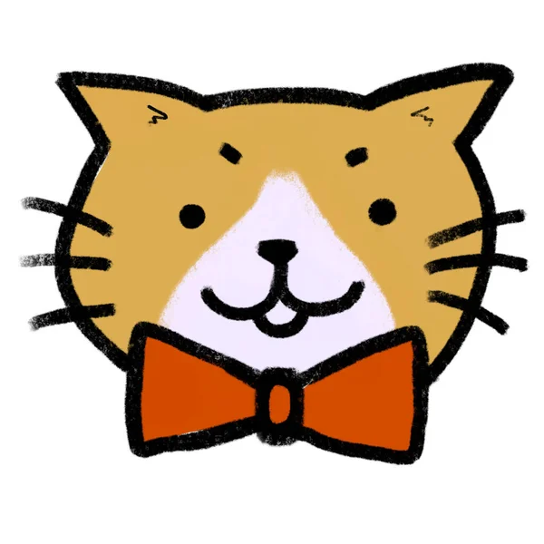 Cool Kitten Cute Cat Face Haed Bow Cartoon — Stock Photo, Image
