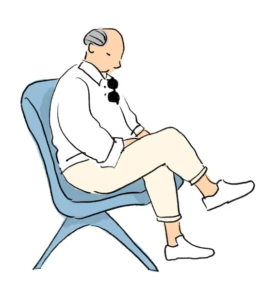 Old Man Masked Sleeping Waiting Airport Cartoon Hand Drawing Illustration — Stock Photo, Image