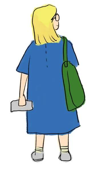 Reiziger Vrouw Met Masker Instapkaart Luchthaven Cartoon Hand Tekening Illustratie — Stockfoto
