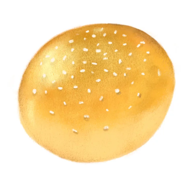 Frisches Getreide Weißer Sesamweizen Gesunde Semmelbrötchen Hand Illustration — Stockfoto