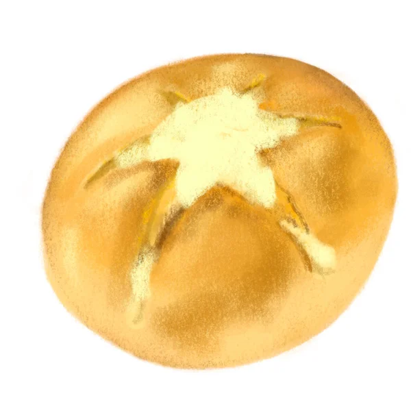 新鲜烤奶油奶酪大蒜面包面包店手绘插图 — 图库照片