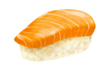 El çizimi Japon yemeği suşi somon nigiri