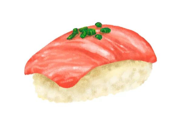 Handritning Japansk Mat Otoro Tonfisk Sushi Nigiri — Stockfoto