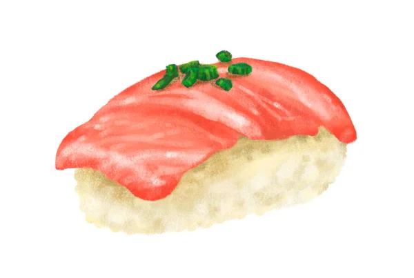 Hand Drawing Japanese Food Otoro Tuna Sushi Nigiri — Stock Photo, Image