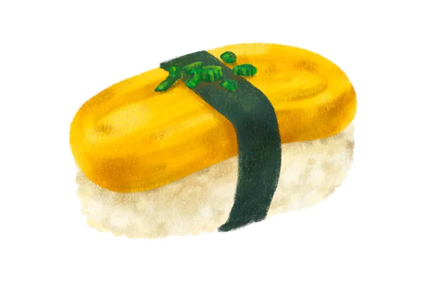 Dessin Main Japonais Sushi Omlette Tamakoyaki Nigiri — Photo