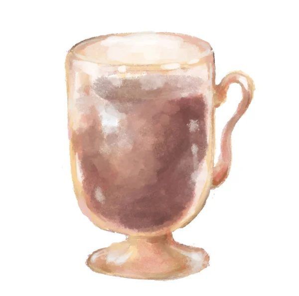 Coffee Cocoa Chocolate Brown Drink Glass Cup Watercolor Painting Illustration — Stock Photo, Image