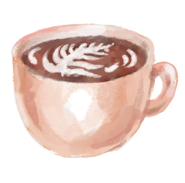 Cappiccino Latte Arte Copo Café Mão Pintura Ilustração Aquarela — Fotografia de Stock