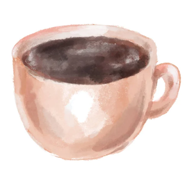 Černá Káva Espressso Šálku Kávy Ruční Malba Ilustrace Akvarel Styl — Stock fotografie