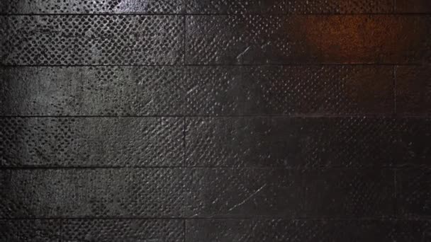 Μαύρο Τοίχο Πλακάκια Υφή Ημι Γυαλιστερό Ανακλαστικό Σκάφος Λεπτομέρεια — Αρχείο Βίντεο