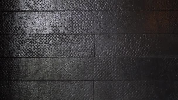 Black Wall Tiles Texture Semi Gloss Reflective Craft Detail — Video Stock