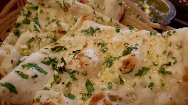 Naan Garlic Nan Bread Paneer Spinach Curry Indian Food — Stok video