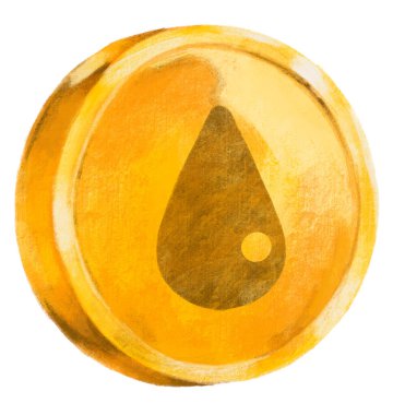 gold coin with symbol water element hand drawn illustration art