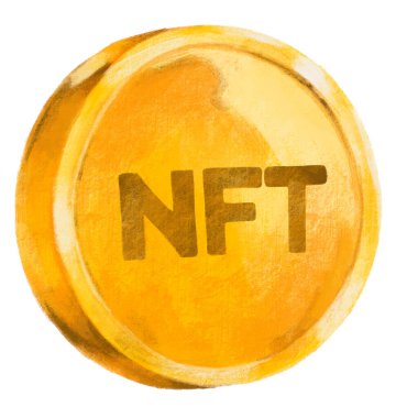 gold coin with NFT symbol currency hand drawn illustration art