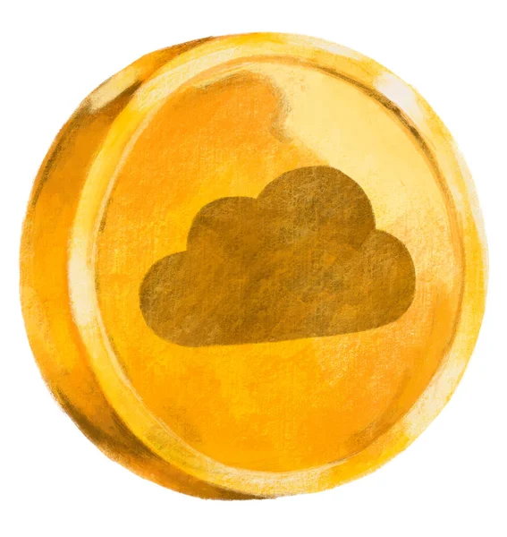 Gold Coin Cloud System Data Symbol Currency Hand Drawn Illustration — Photo