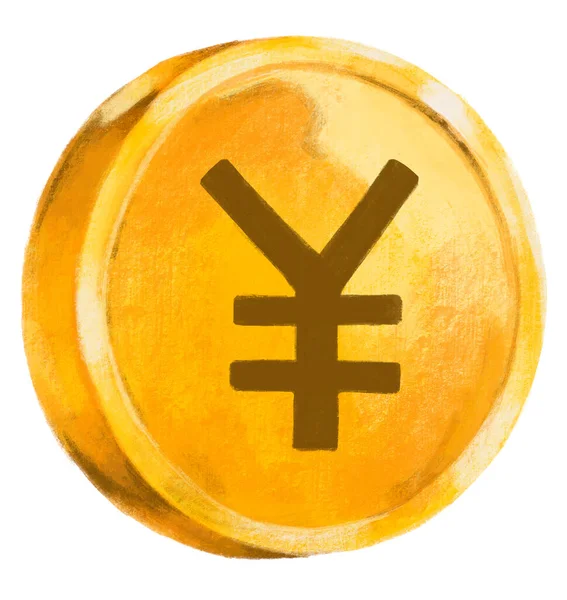 Gold Coin Symbol Yuan Yen Currency Hand Drawn Illustration Art — Stockfoto