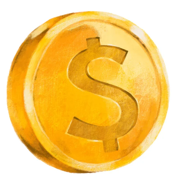 Dólar Usd Moeda Ouro Com Símbolo Moeda Mão Desenhada Ilustração — Fotografia de Stock