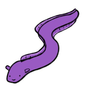 Deniz hayvanı karikatürünün altında yılan balığı denizcisi çizilmiş karalama çizimi