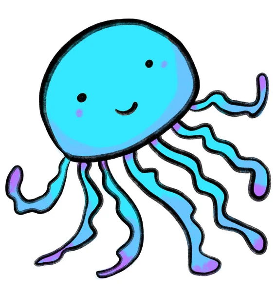 Jelly Fish Marine Sea Animal Cartoon Hand Drawn Doodle Illustration — стоковое фото