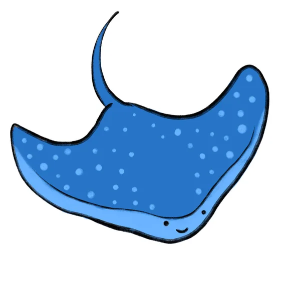 Manta Ray Marine Sea Animal Cartoon Hand Drawn Doodle Illustration — Stok fotoğraf
